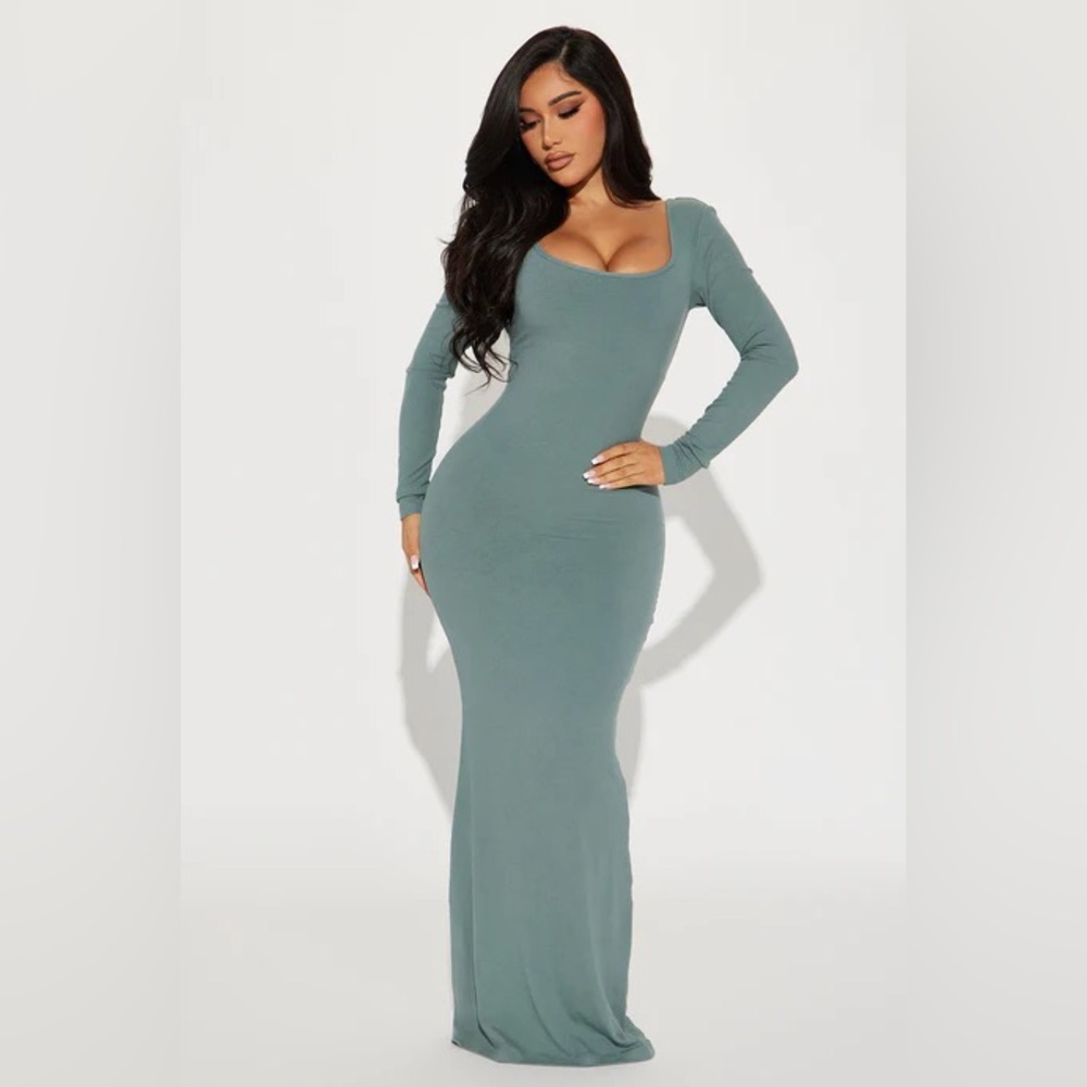 Fashion Nova Ava Shapewear Long Sleeve Maxi Dress in Sage Size Large NWT